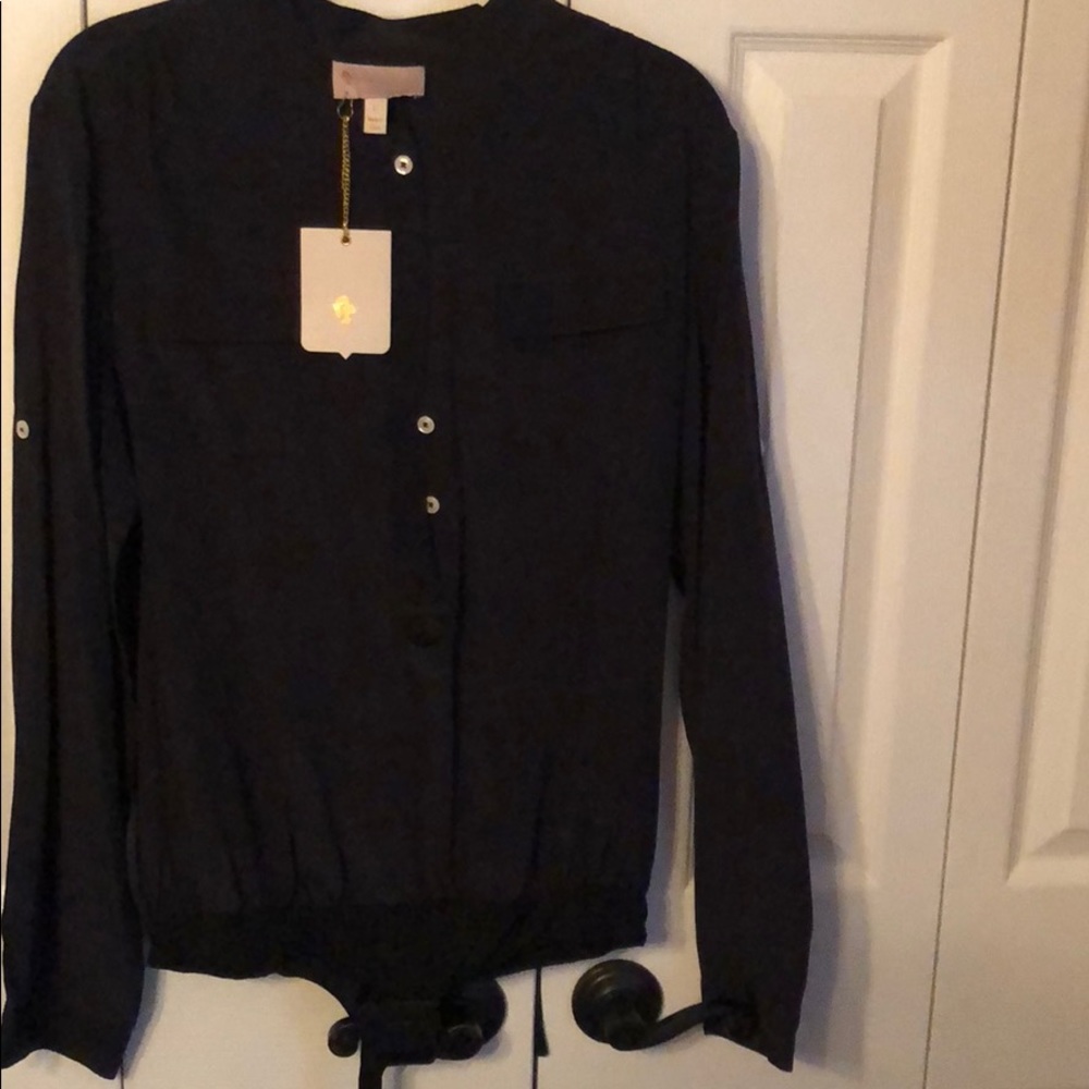 Bradamant black thong style blouse NWT